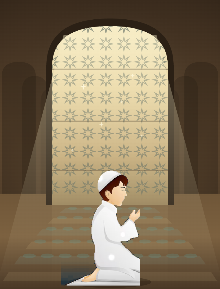 Boy making dua inside a mosque